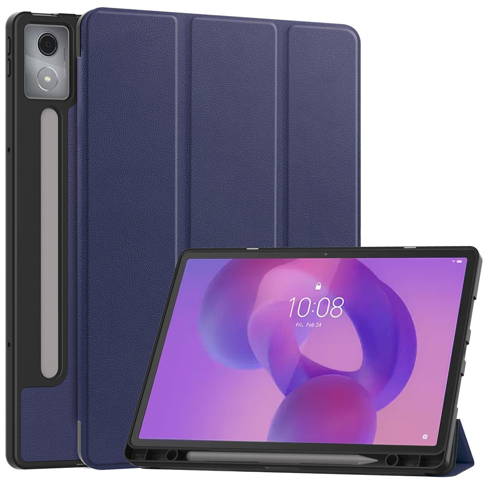 For Lenovo Idea Tab Pro Case Tri-Fold Stand Leather + PC Tablet Cover with Pen Holder - Dark Blue