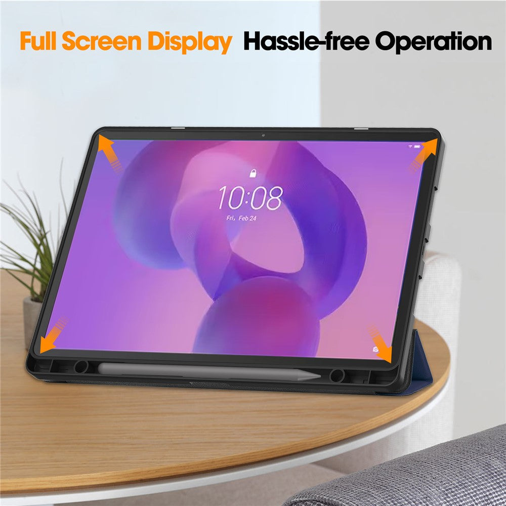 For Lenovo Idea Tab Pro Case Tri-Fold Stand Leather + PC Tablet Cover with Pen Holder - Dark Blue