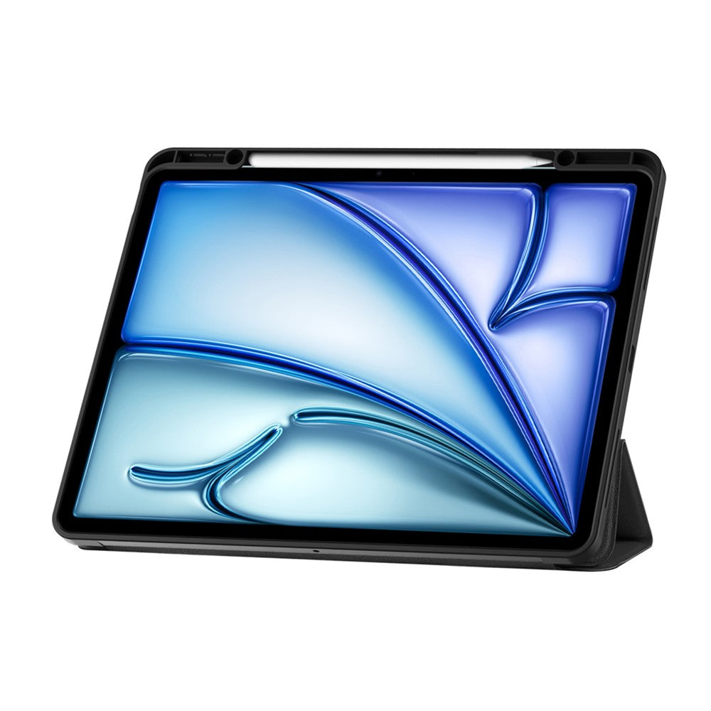 For iPad Air 13 (2025) / (2024) Stand Case Shock-Absorbent Leather Tablet Cover with Pen Slot - Dark Blue