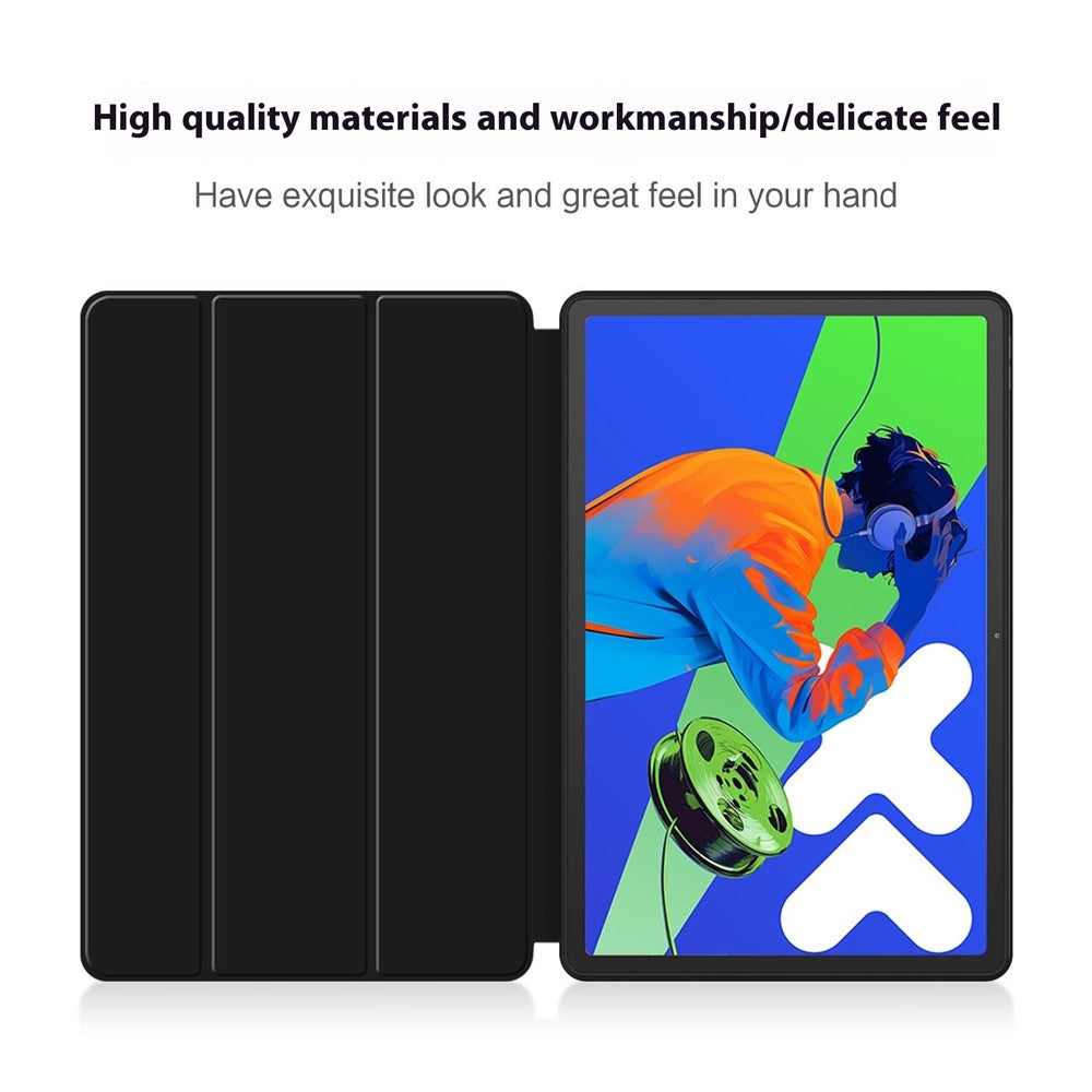 For Lenovo Idea Tab Pro / Xiaoxin Pad Pro 12.7 (2025) Case PU Leather TPU Back Trifold Stand Tablet Cover - Black