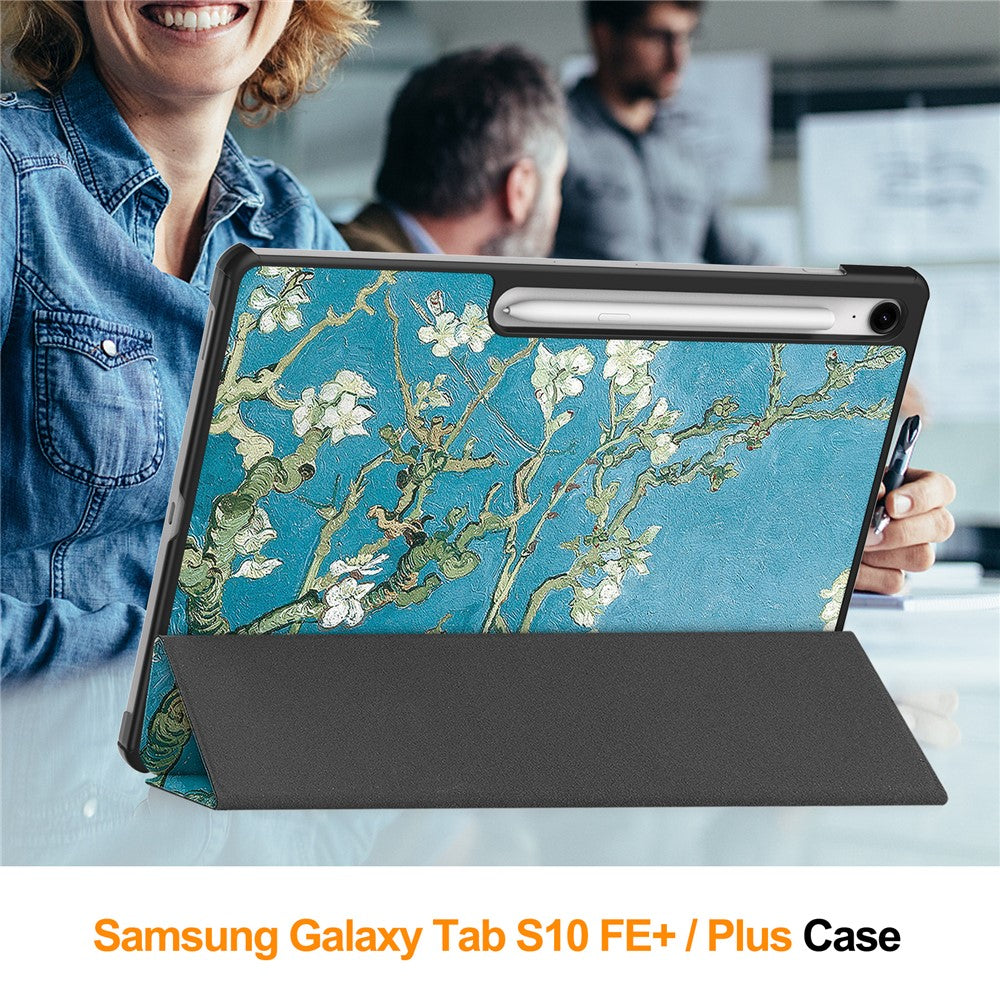 For Samsung Galaxy Tab S10 FE+ Case Pattern Print Leather Stand Tablet Cover - Apricot