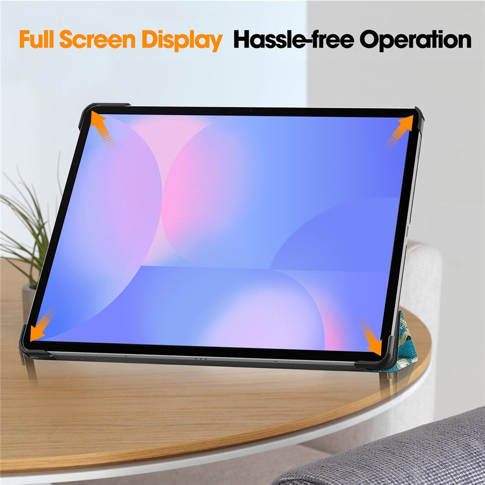 For Samsung Galaxy Tab S10 FE+ Case Pattern Print Leather Stand Tablet Cover - Apricot