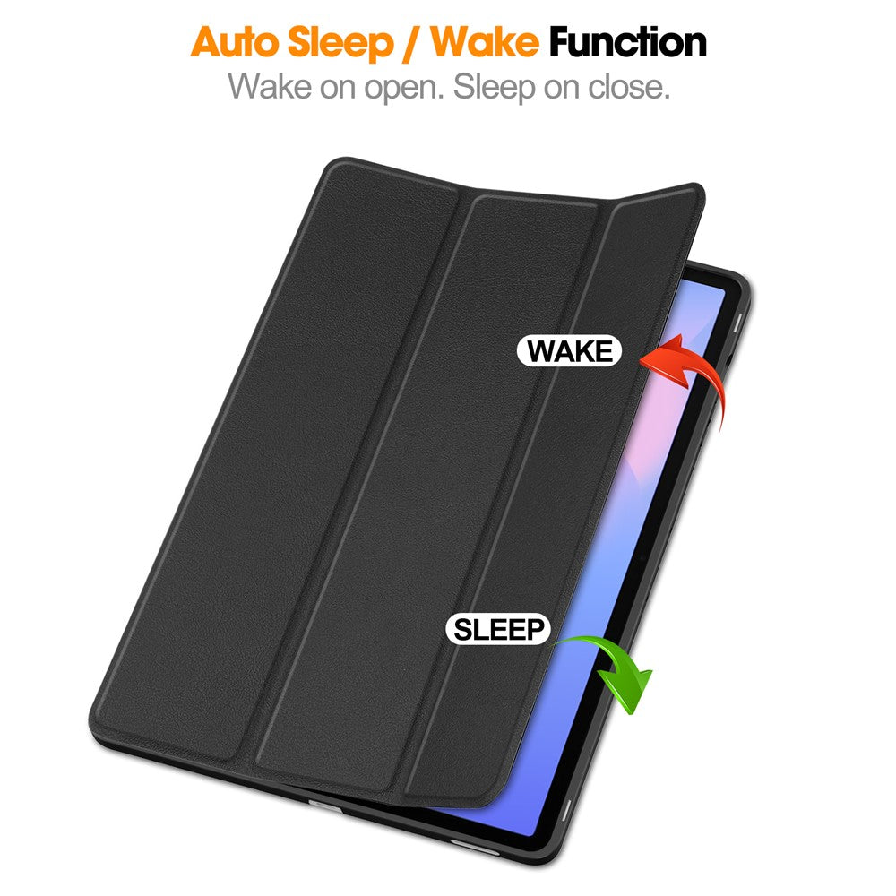 For Samsung Galaxy Tab S10 FE+ Stand Case Shock-Absorbent Leather Tablet Cover with Pen Slot - Black