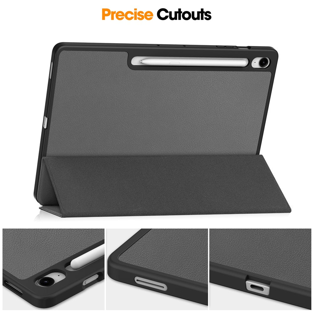 For Samsung Galaxy Tab S10 FE+ Stand Case Shock-Absorbent Leather Tablet Cover with Pen Slot - Grey