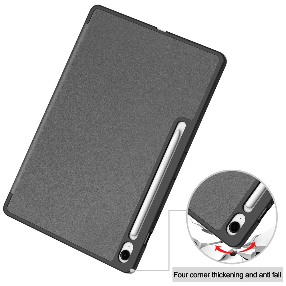 For Samsung Galaxy Tab S10 FE+ Stand Case Shock-Absorbent Leather Tablet Cover with Pen Slot - Grey