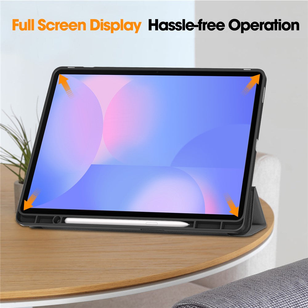 For Samsung Galaxy Tab S10 FE+ Stand Case Shock-Absorbent Leather Tablet Cover with Pen Slot - Grey