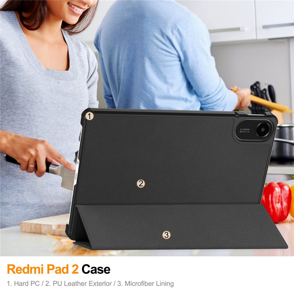 For Xiaomi Redmi Pad 2 Case Leather Stand Tablet Cover - Black
