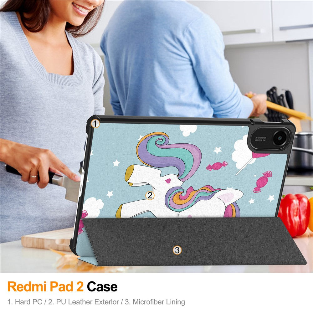 For Xiaomi Redmi Pad 2 Case Pattern Print Leather Stand Tablet Cover - Horse