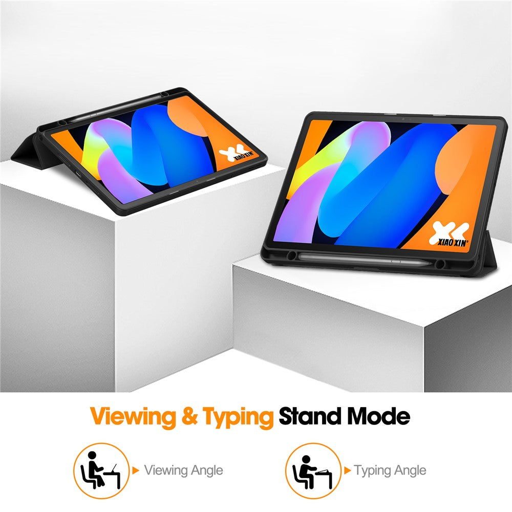 For Lenovo Tab K11 Gen 2 / Idea Tab / Xiaoxin Pad 11 2025 Stand Case Shock-Absorbent Leather Tablet Cover with Pen Slot - Black