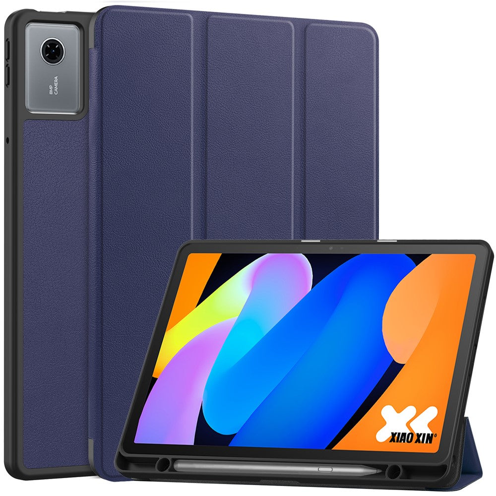 For Lenovo Tab K11 Gen 2 / Idea Tab / Xiaoxin Pad 11 2025 Stand Case Shock-Absorbent Leather Tablet Cover with Pen Slot - Dark Blue