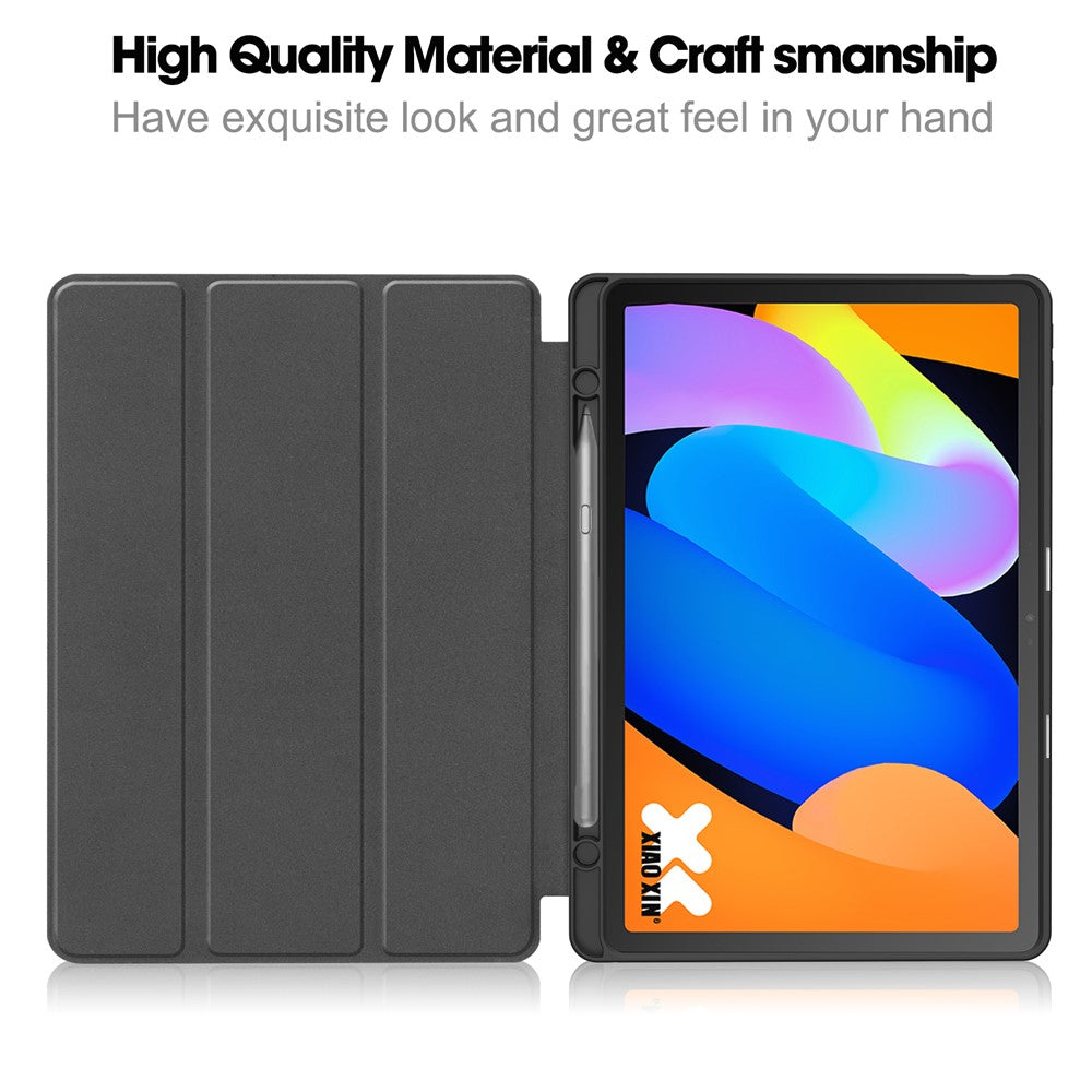 For Lenovo Tab K11 Gen 2 / Idea Tab / Xiaoxin Pad 11 2025 Stand Case Shock-Absorbent Leather Tablet Cover with Pen Slot - Grey