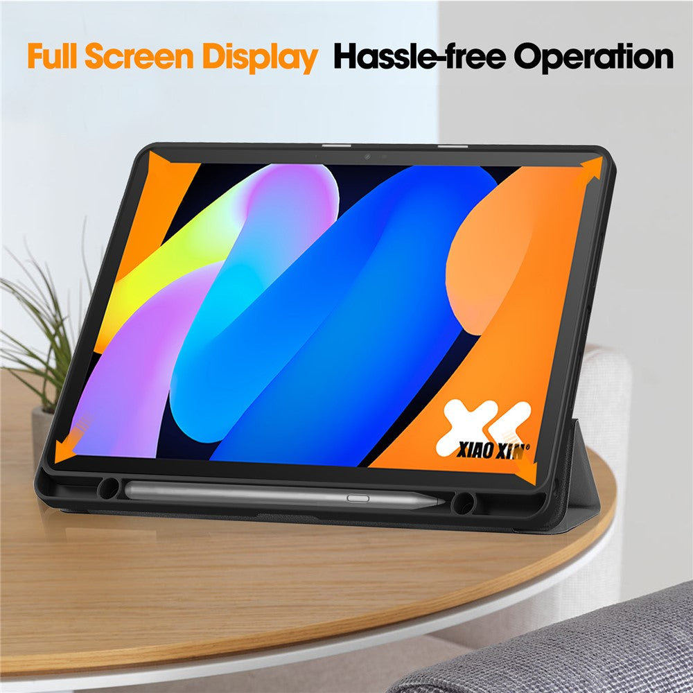 For Lenovo Tab K11 Gen 2 / Idea Tab / Xiaoxin Pad 11 2025 Stand Case Shock-Absorbent Leather Tablet Cover with Pen Slot - Grey