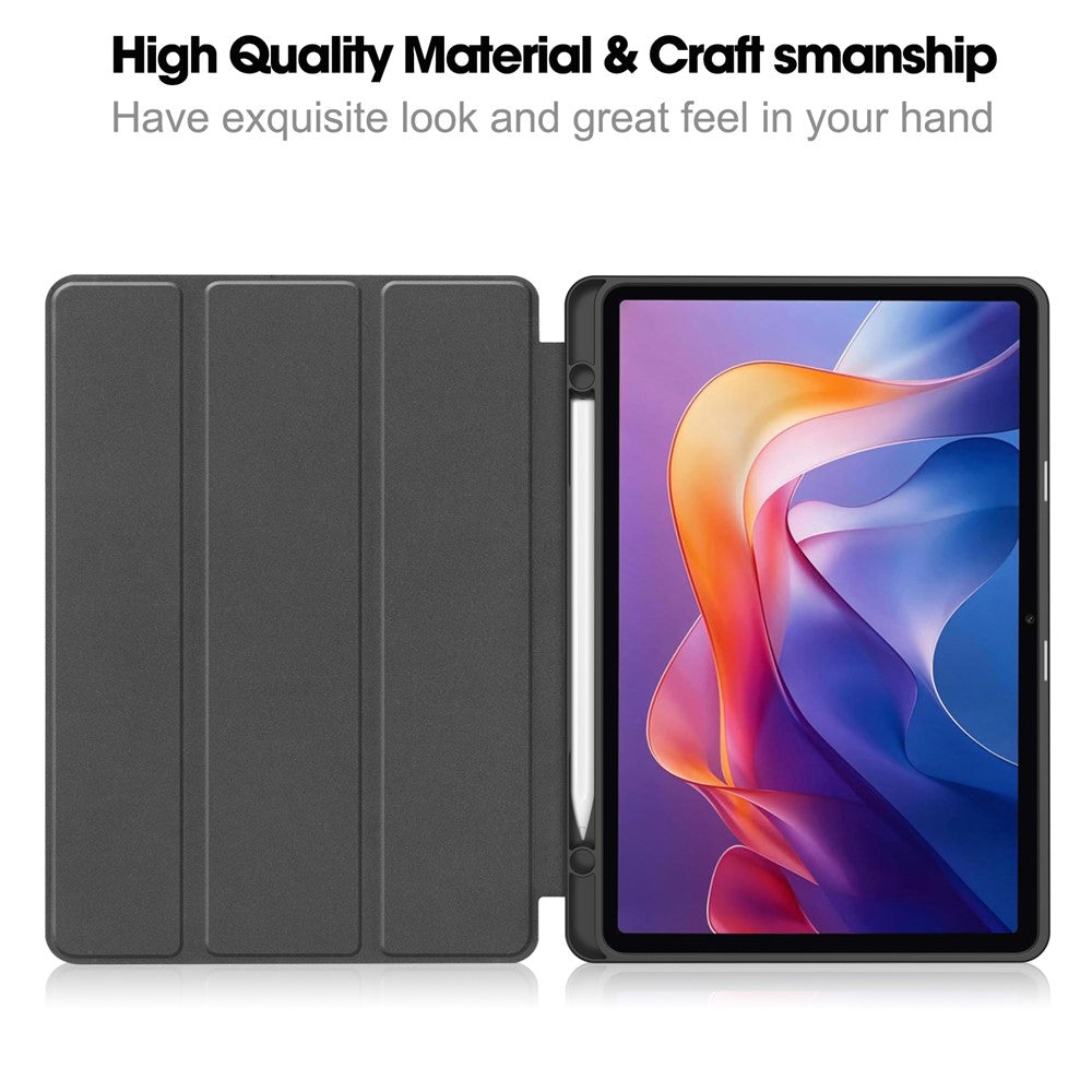 For Xiaomi Redmi Pad 2 Stand Case Shock-Absorbent Leather Tablet Cover with Pen Slot - Black