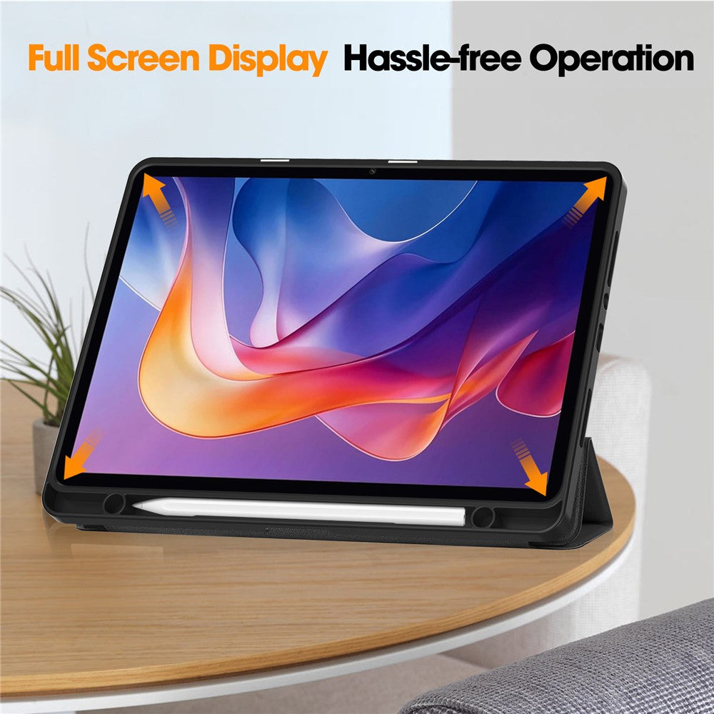 For Xiaomi Redmi Pad 2 Stand Case Shock-Absorbent Leather Tablet Cover with Pen Slot - Black