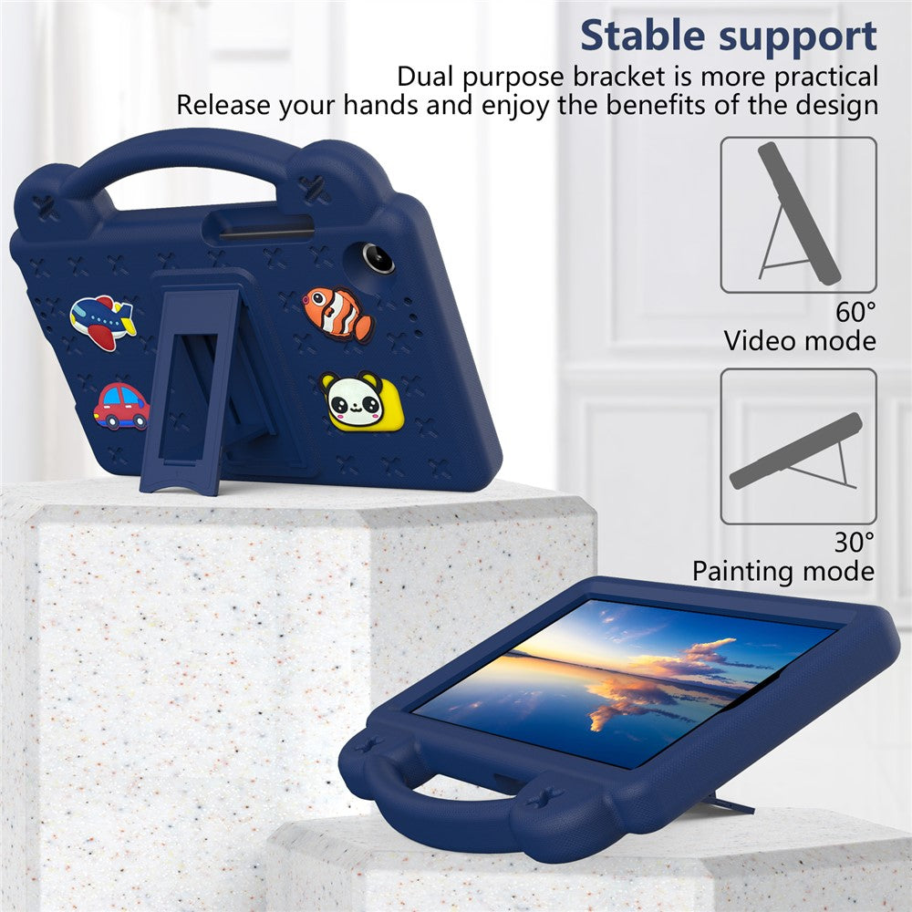 For Lenovo Tab K9 / Tab One Case Kids Cartoon Patterns Hand Grip Kickstand Tablet EVA Cover - Navy Blue
