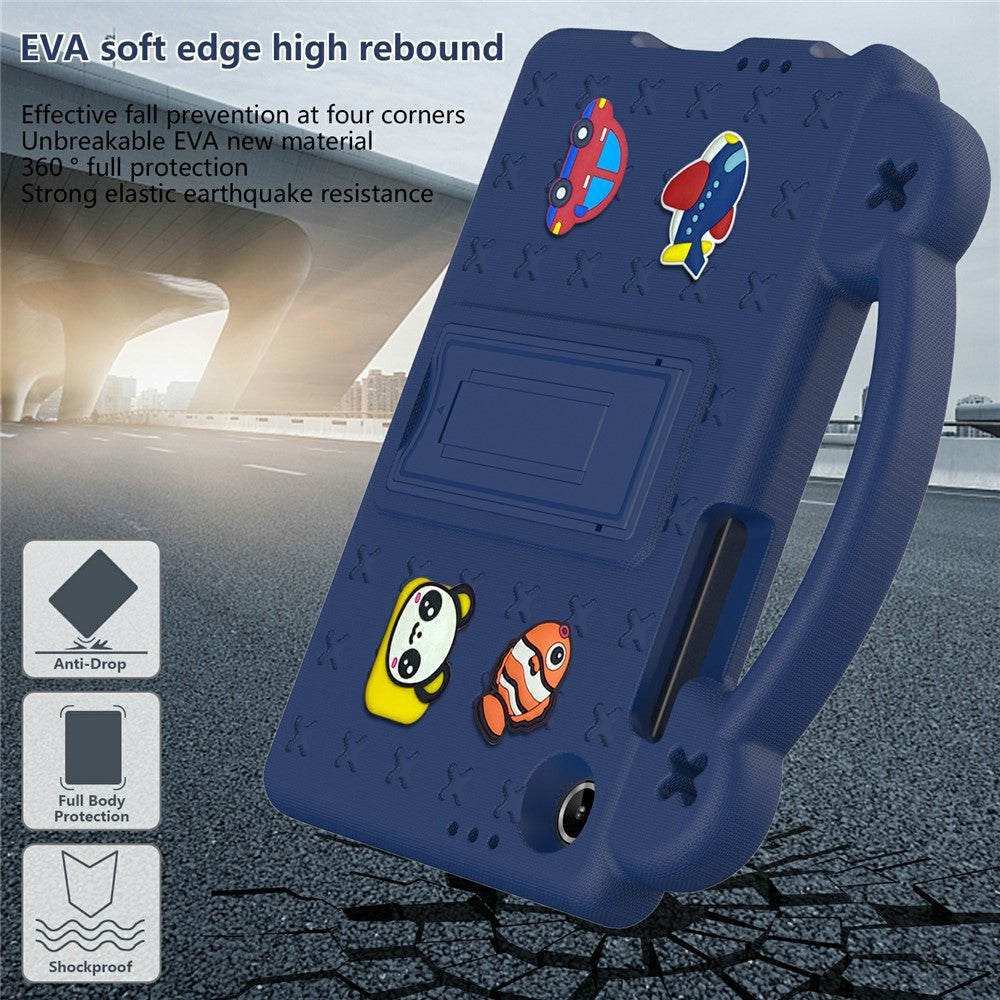 For Lenovo Tab K9 / Tab One Case Kids Cartoon Patterns Hand Grip Kickstand Tablet EVA Cover - Navy Blue