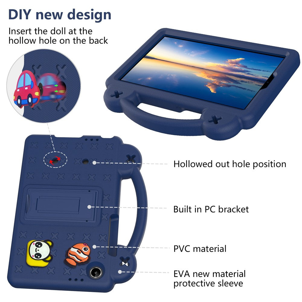 For Lenovo Tab K9 / Tab One Case Kids Cartoon Patterns Hand Grip Kickstand Tablet EVA Cover - Navy Blue