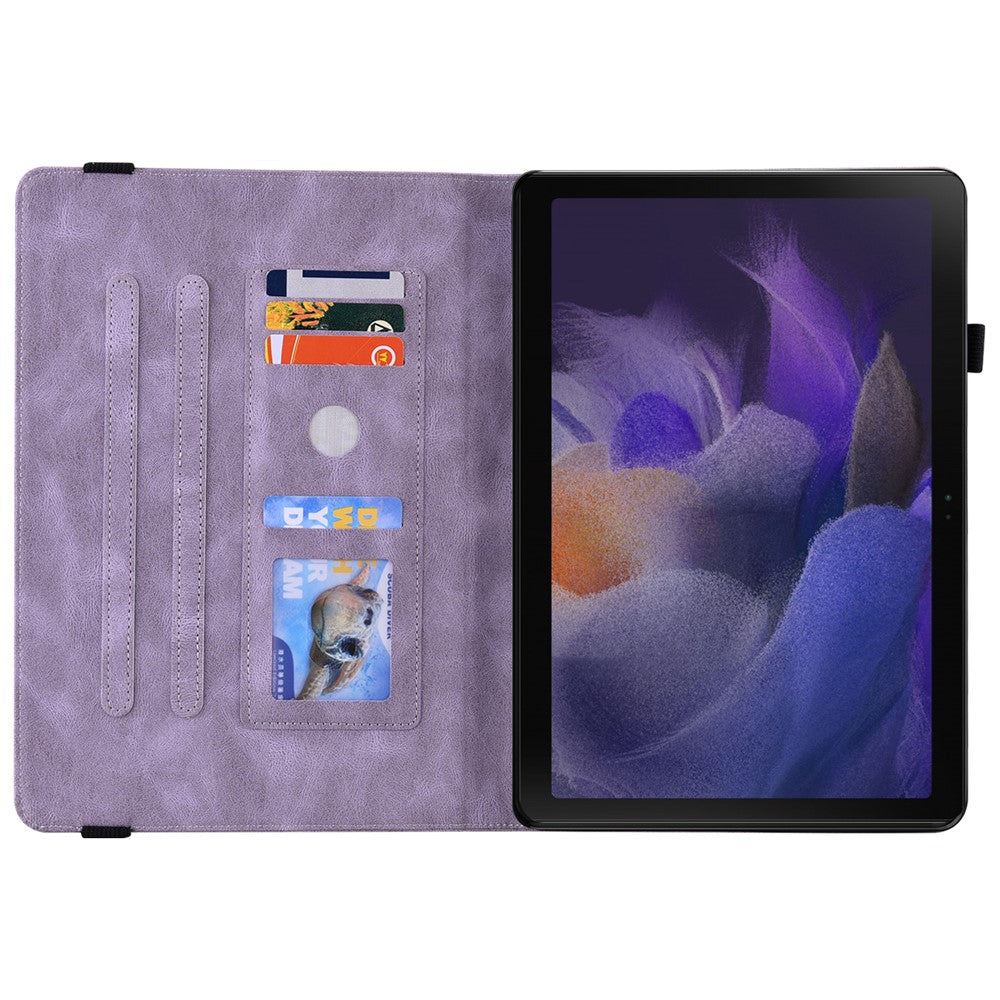 For Samsung Galaxy Tab A11 / A9 Case Butterfly Flower Imprint PU Leather Tablet Cover with Card Slots - Purple