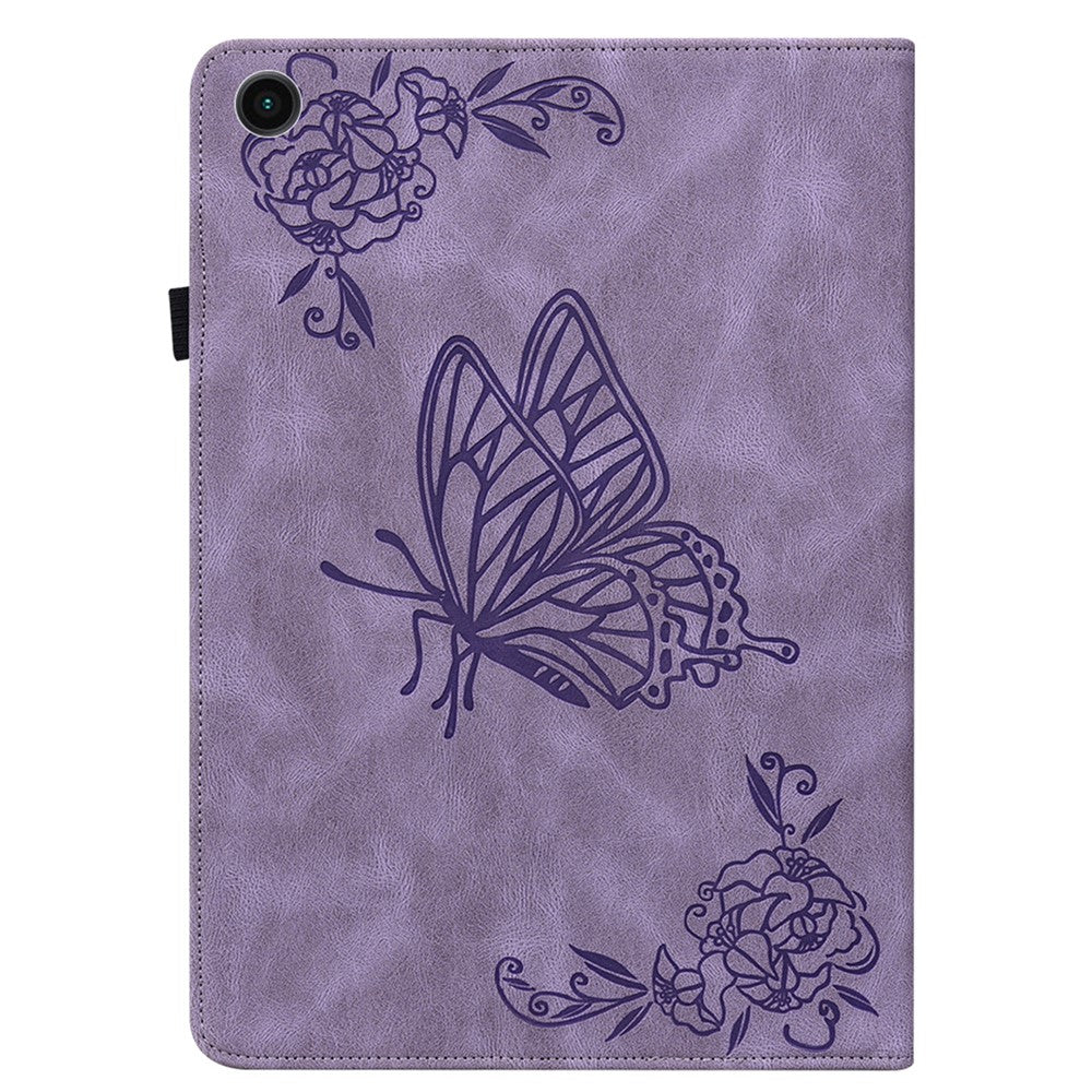 For Samsung Galaxy Tab A11 / A9 Case Butterfly Flower Imprint PU Leather Tablet Cover with Card Slots - Purple