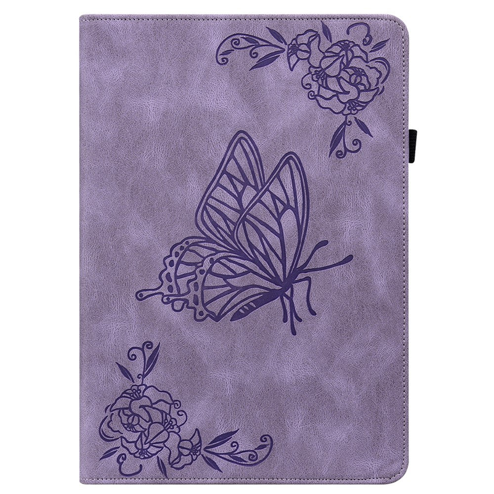 For Samsung Galaxy Tab A11 / A9 Case Butterfly Flower Imprint PU Leather Tablet Cover with Card Slots - Purple