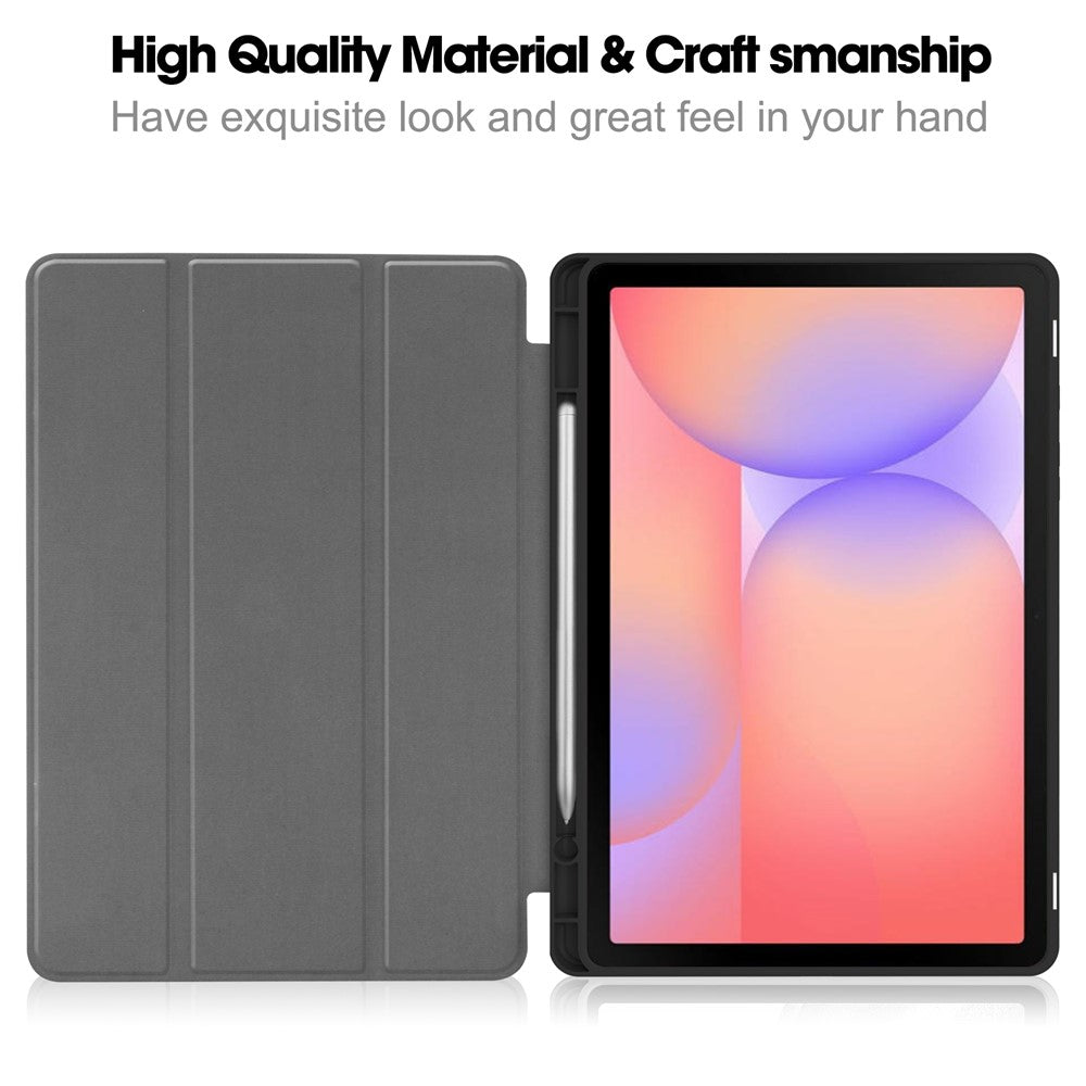 For Samsung Galaxy Tab S10 Lite Stand Case Shock-Absorbent Leather Tablet Cover with Pen Slot - Black