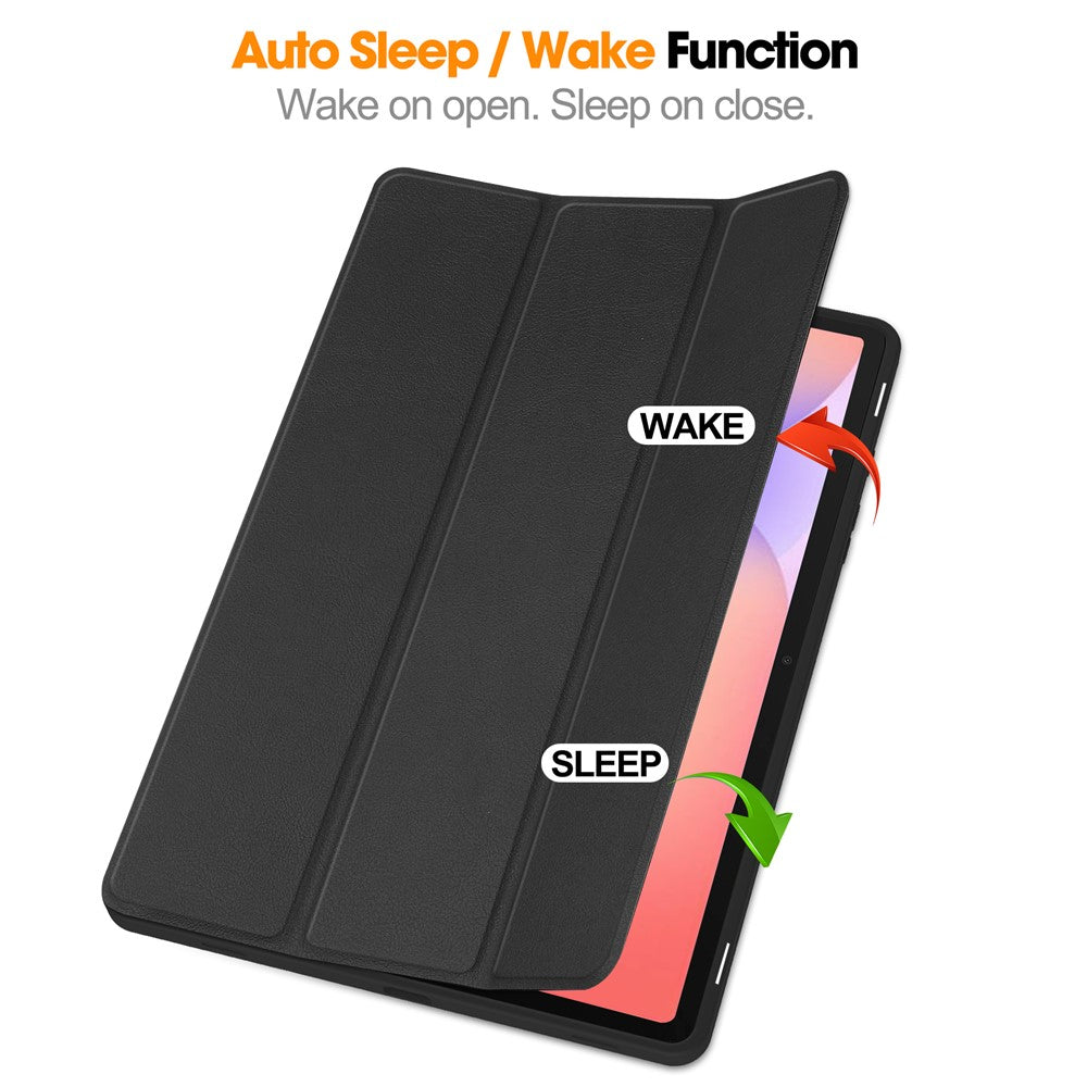 For Samsung Galaxy Tab S10 Lite Stand Case Shock-Absorbent Leather Tablet Cover with Pen Slot - Black