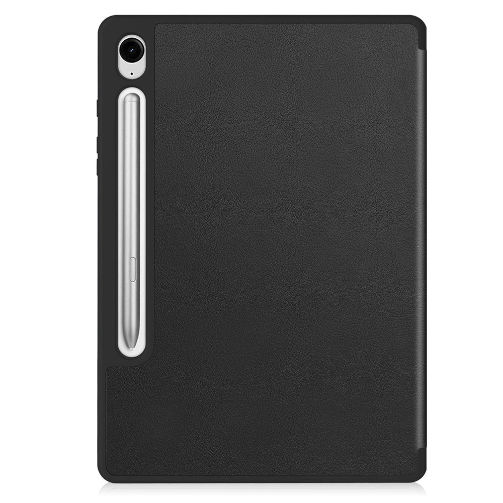 For Samsung Galaxy Tab S10 Lite Stand Case Shock-Absorbent Leather Tablet Cover with Pen Slot - Black