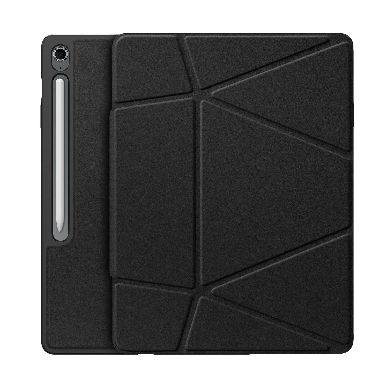For Samsung Galaxy Tab S10 FE+ Tablet Case Multi-function Folding Stand Leather Cover - Black