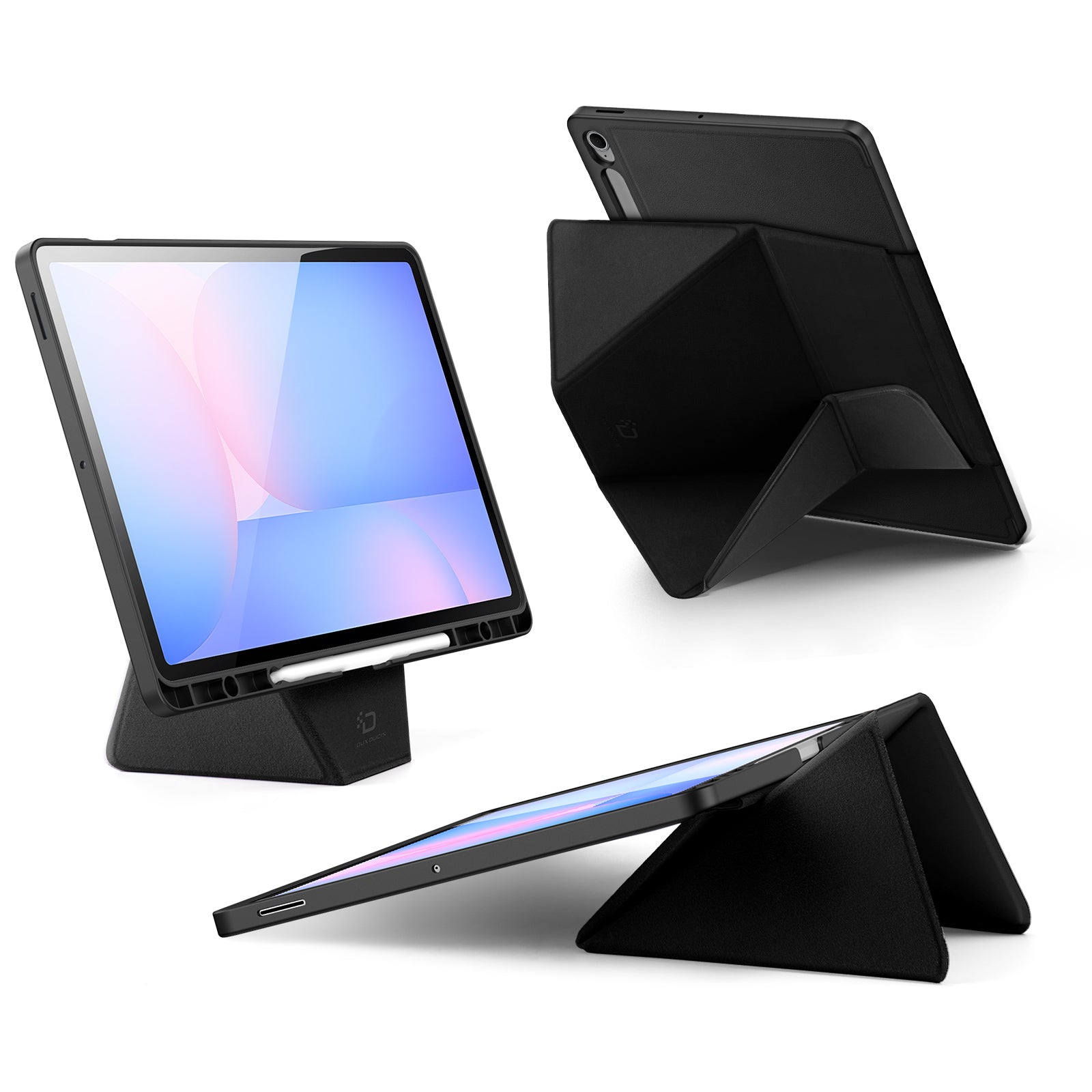 For Samsung Galaxy Tab S10 FE+ Tablet Case Multi-function Folding Stand Leather Cover - Black