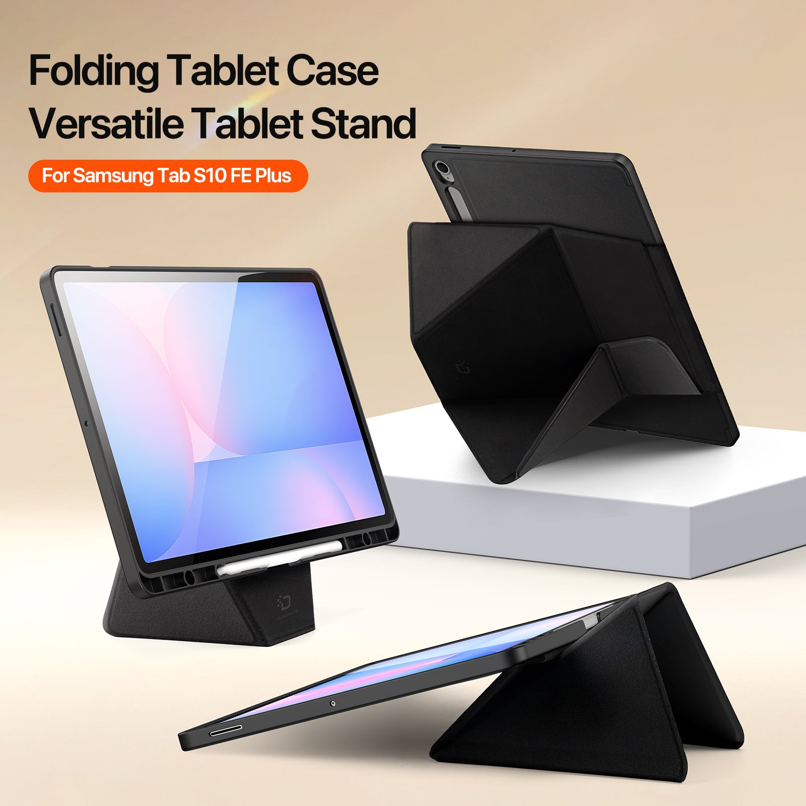 For Samsung Galaxy Tab S10 FE+ Tablet Case Multi-function Folding Stand Leather Cover - Black