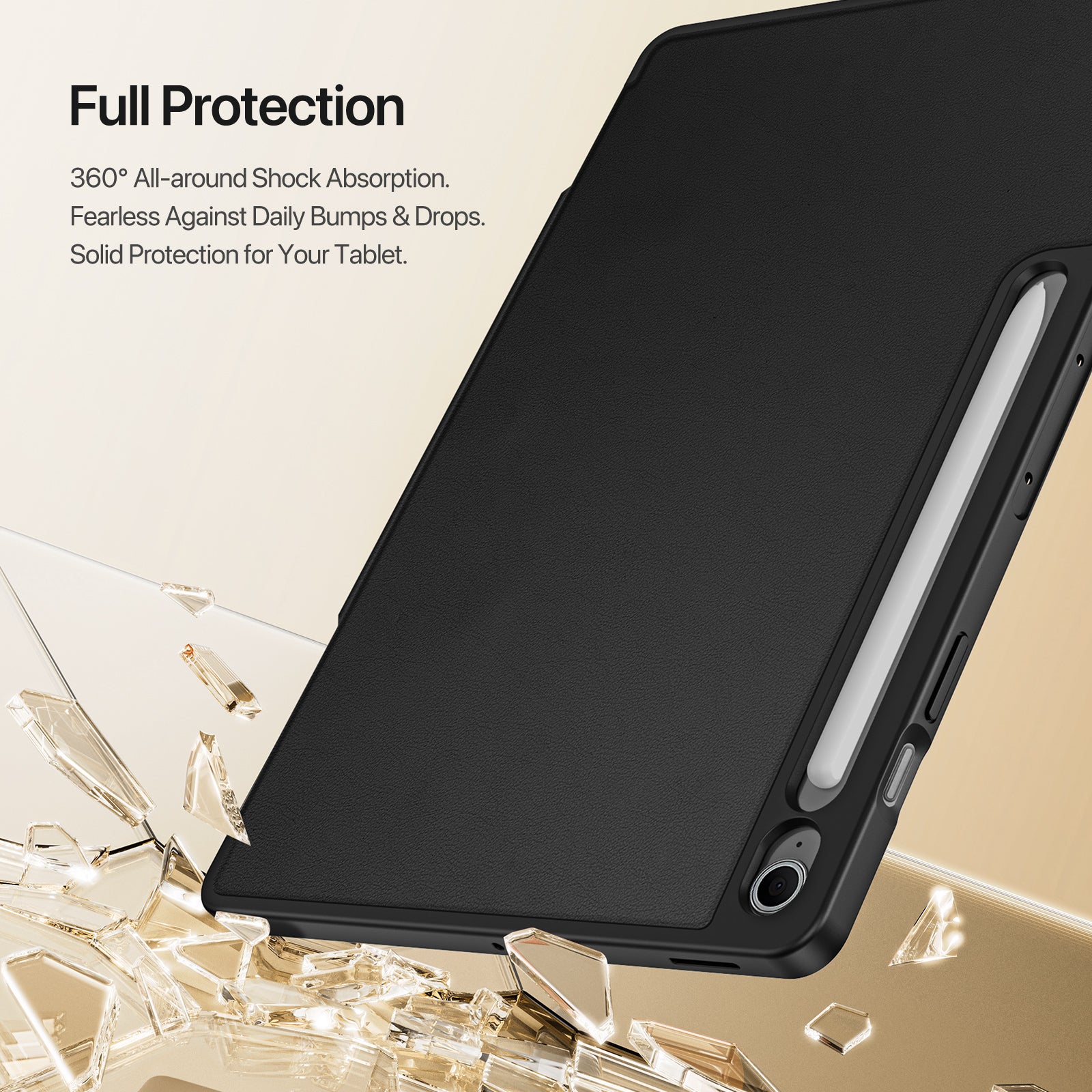 For Samsung Galaxy Tab S10 FE+ Tablet Case Multi-function Folding Stand Leather Cover - Black