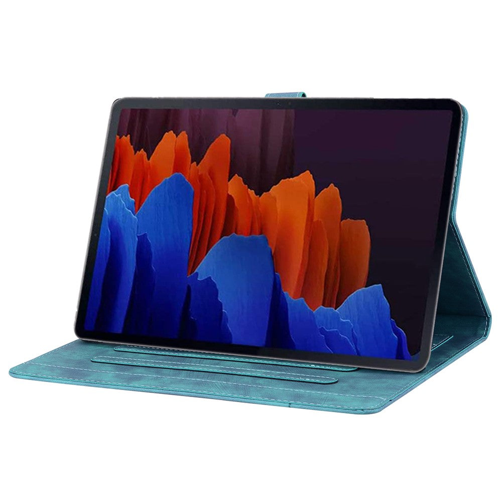 For Samsung Galaxy Tab S11 Ultra Case Card Slots Leather Tablet Stand Folio Cover Flower Cat - Green