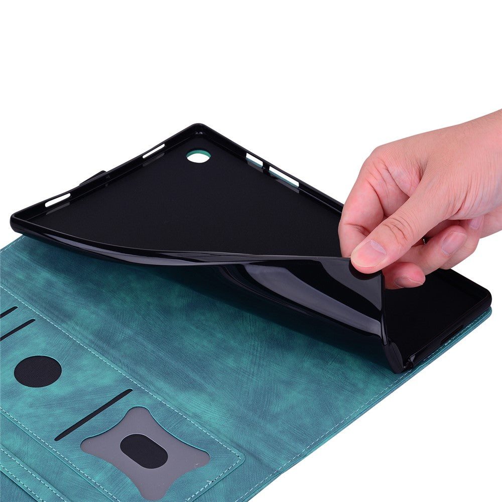 For Samsung Galaxy Tab S11 Ultra Case Card Slots Leather Tablet Stand Folio Cover Flower Cat - Green