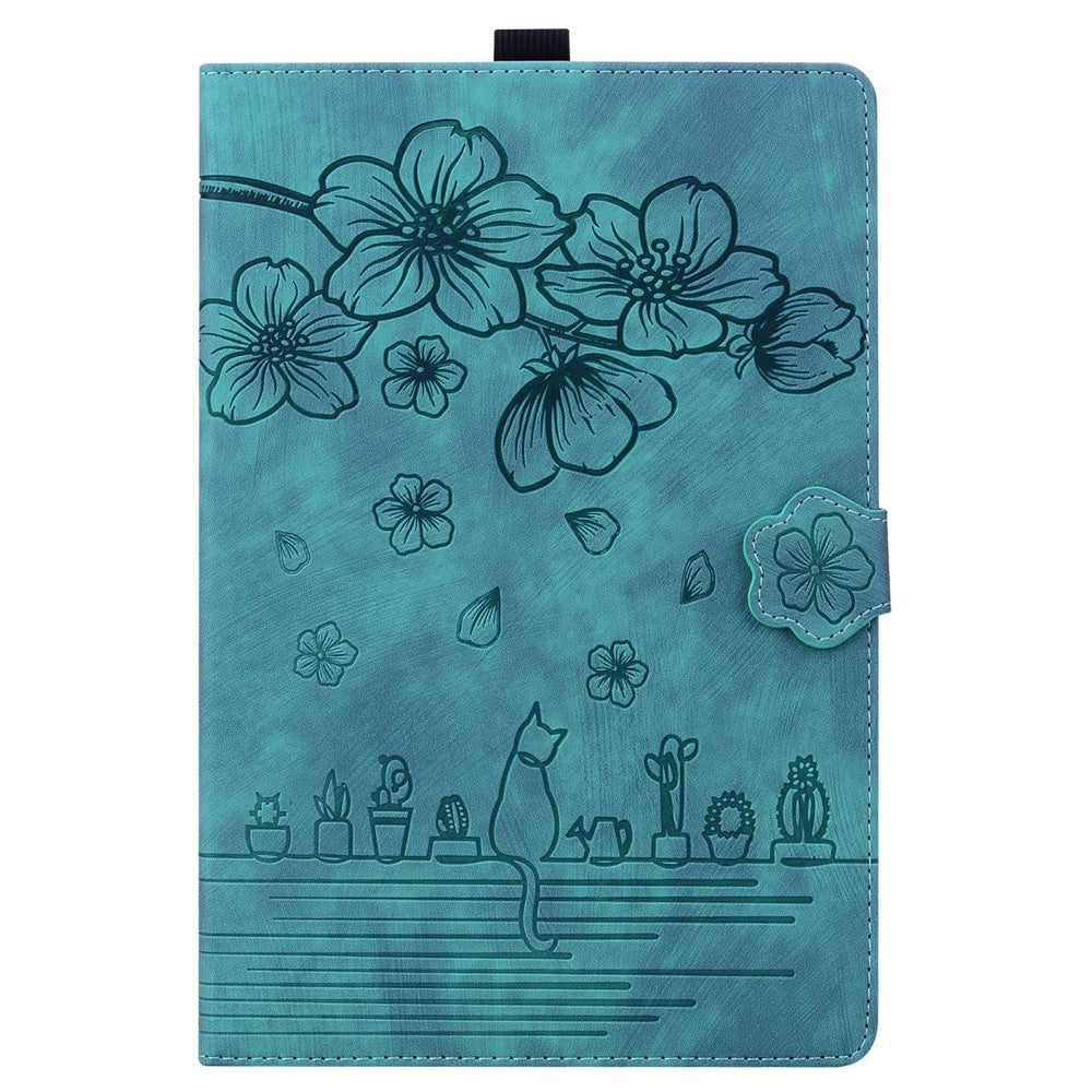 For Samsung Galaxy Tab S11 Ultra Case Card Slots Leather Tablet Stand Folio Cover Flower Cat - Green