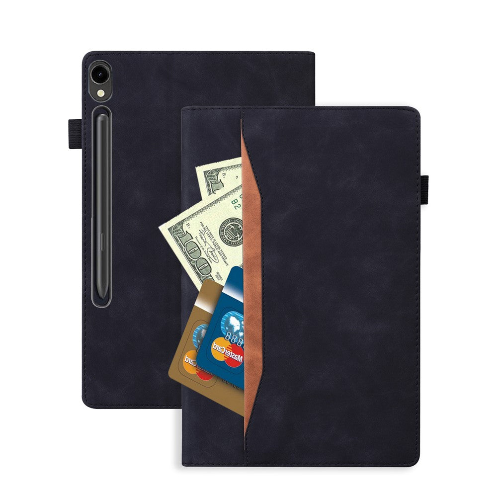 For Samsung Galaxy Tab S11 Ultra Case PU Leather Protective Folio Tablet Cover with Card Holder - Black