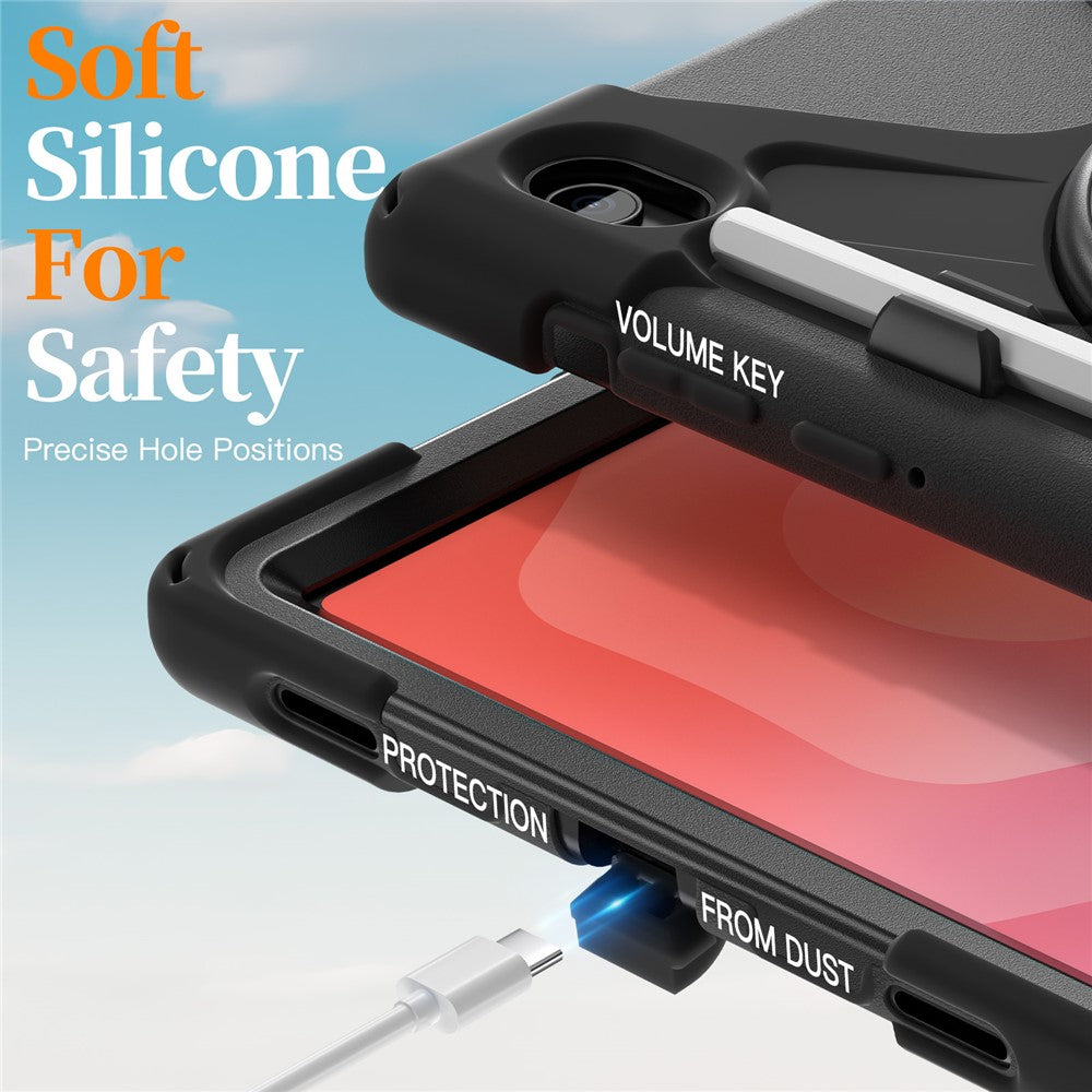 For Samsung Galaxy Tab S11 Case TPU + PC + Silicone Kickstand Anti Drop Tablet Cover - Black