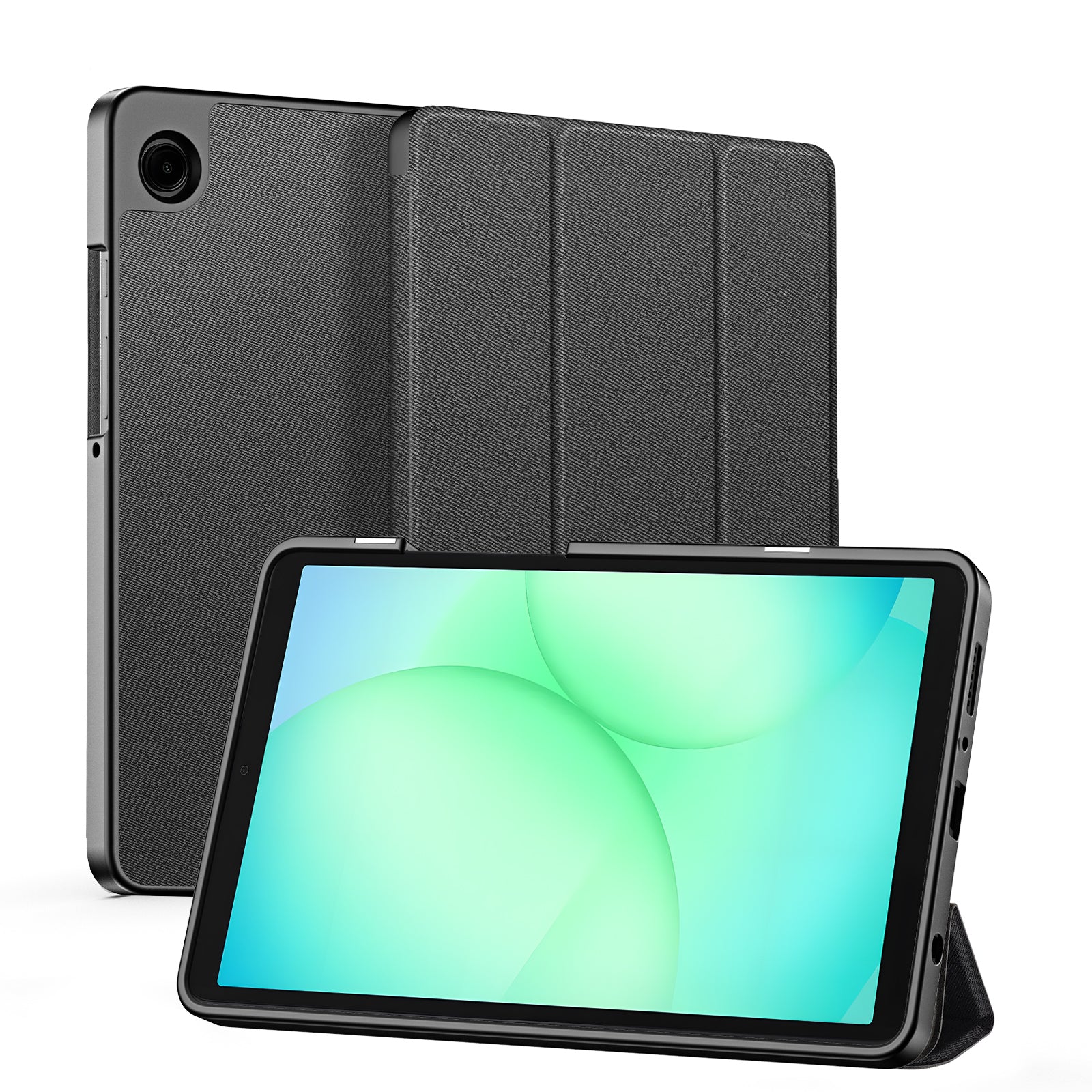 For Samsung Galaxy Tab A9 / Galaxy Tab A11 Case Tri-fold Stand PU Leather Tablet Cover - Black