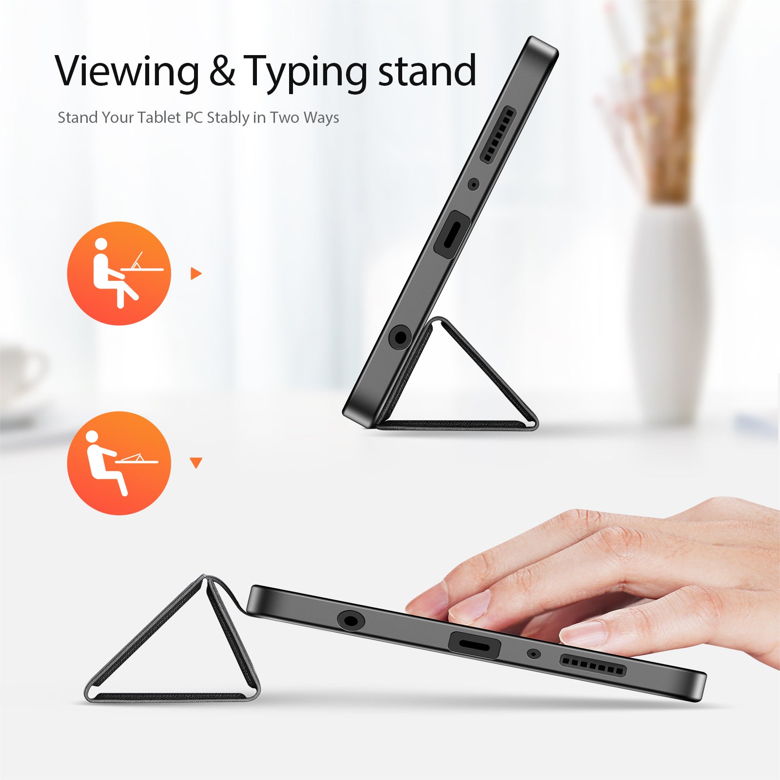 For Samsung Galaxy Tab A9 / Galaxy Tab A11 Case Tri-fold Stand PU Leather Tablet Cover - Black