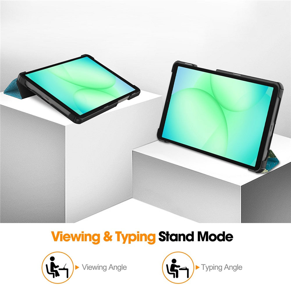 For Samsung Galaxy Tab A11 / A9 Case Pattern Print Leather Stand Tablet Cover - Apricot