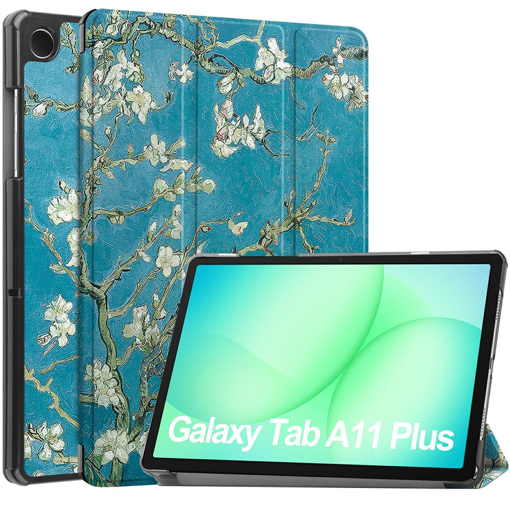For Samsung Galaxy Tab A11+ / A9+ Case Pattern Print Leather Stand Tablet Cover - Apricot Blossom