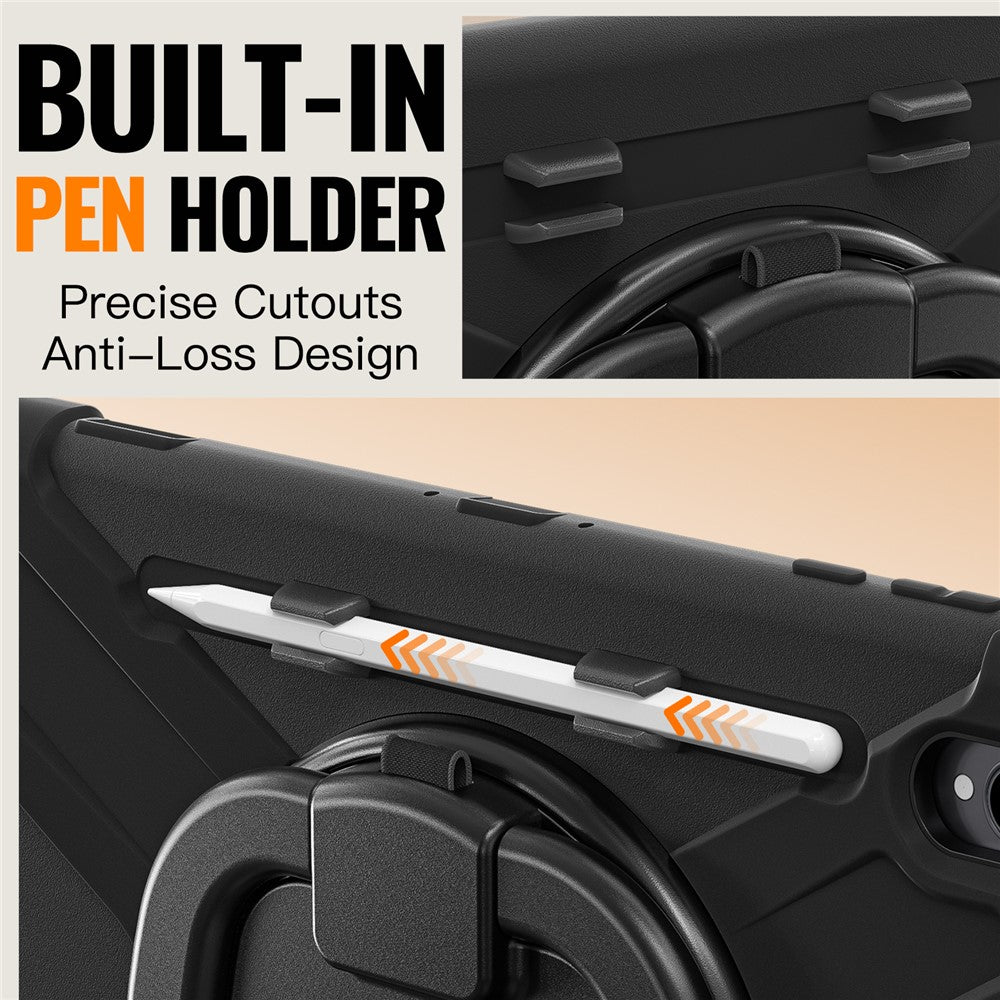 For Samsung Galaxy Tab S11 Ultra Case TPU + PC + Silicone Tablet Cover Swivel Kickstand Handle Grip - Black