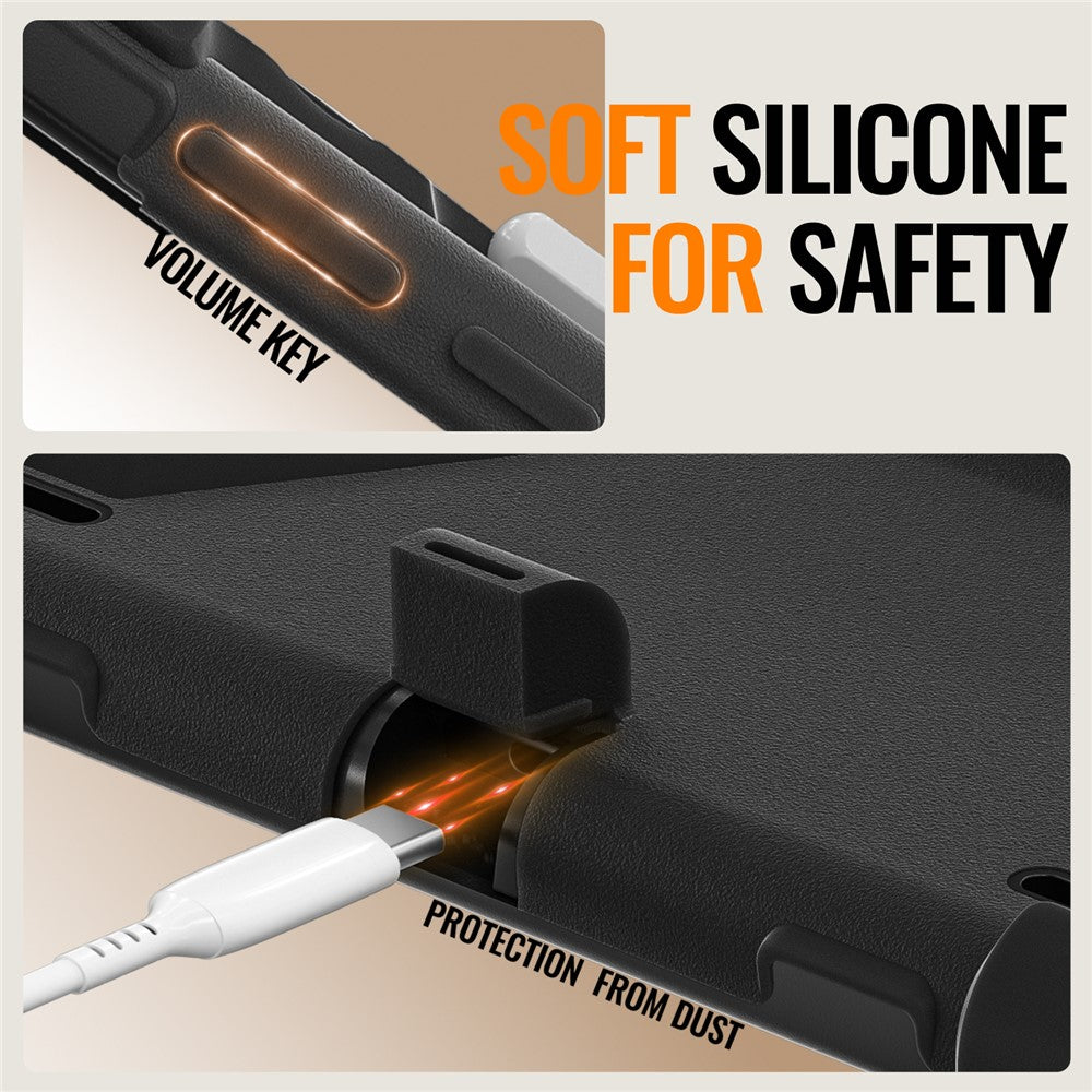 For Samsung Galaxy Tab S11 Ultra Case TPU + PC + Silicone Tablet Cover Swivel Kickstand Handle Grip - Black