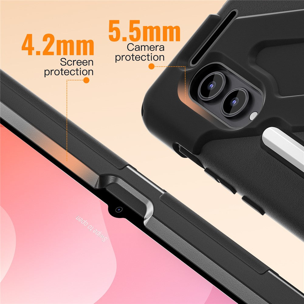 For Samsung Galaxy Tab S11 Ultra Case TPU + PC + Silicone Tablet Cover Swivel Kickstand Handle Grip - Black