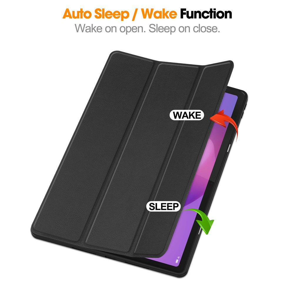 For Lenovo Idea Tab Plus Stand Case Shock-Absorbent Leather Tablet Cover with Pen Slot - Black