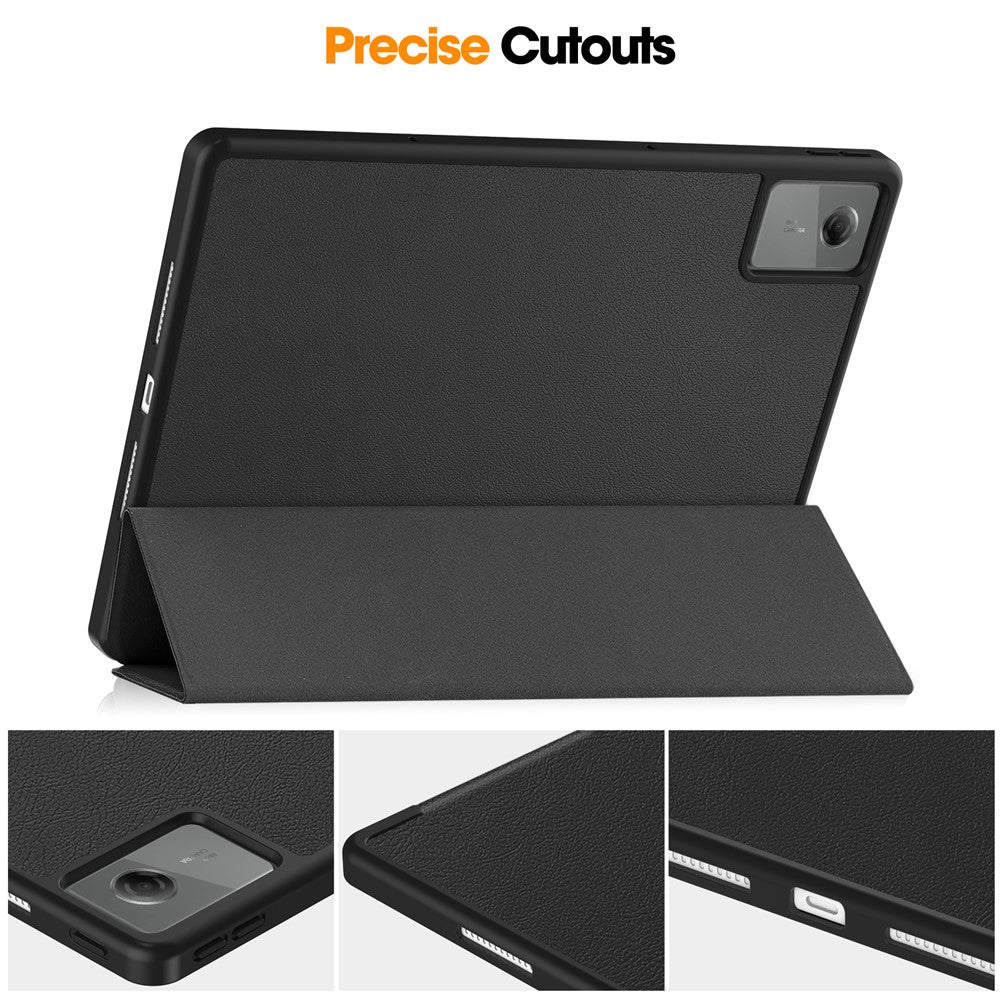 For Lenovo Idea Tab Plus Stand Case Shock-Absorbent Leather Tablet Cover with Pen Slot - Black