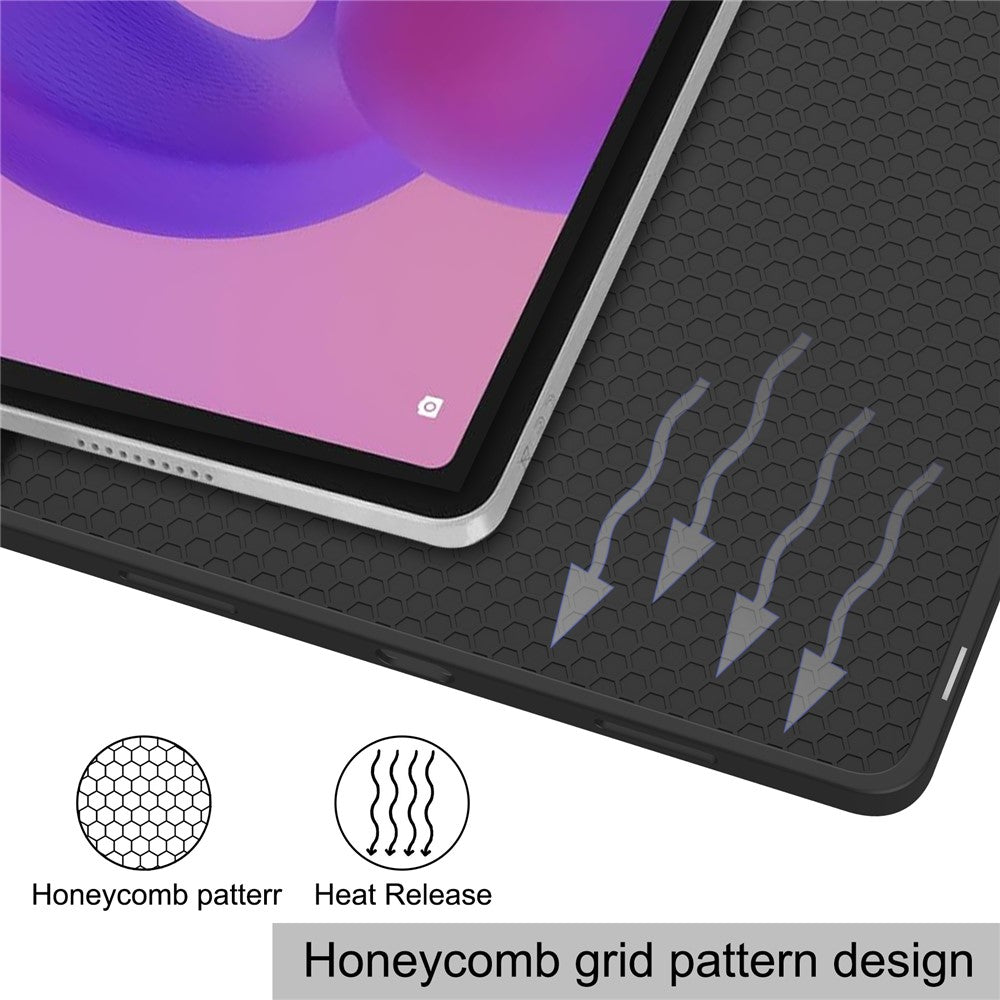 For Lenovo Idea Tab Plus Stand Case Shock-Absorbent Leather Tablet Cover with Pen Slot - Dark Blue