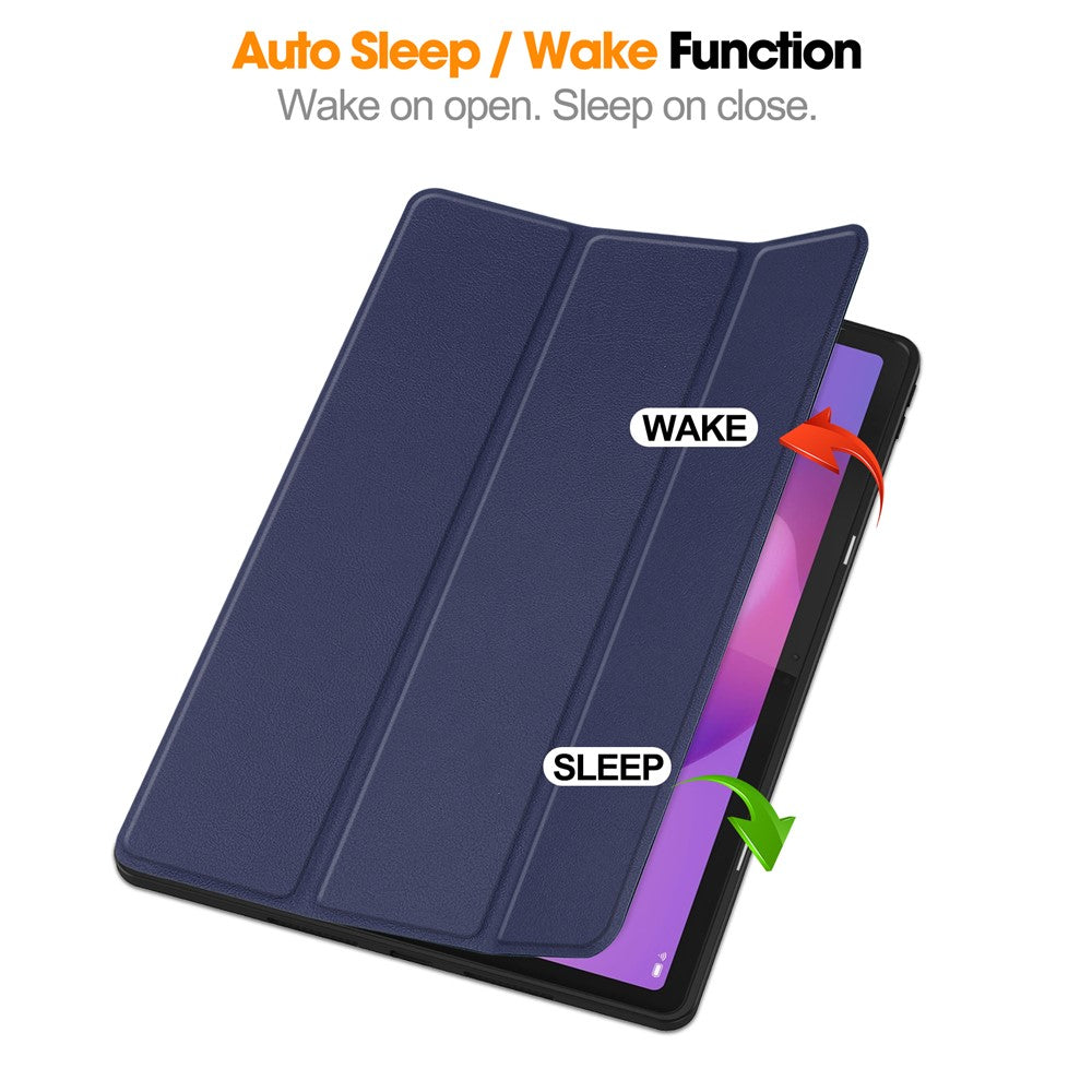 For Lenovo Idea Tab Plus Stand Case Shock-Absorbent Leather Tablet Cover with Pen Slot - Dark Blue