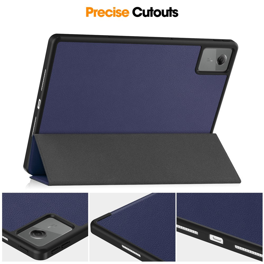 For Lenovo Idea Tab Plus Stand Case Shock-Absorbent Leather Tablet Cover with Pen Slot - Dark Blue