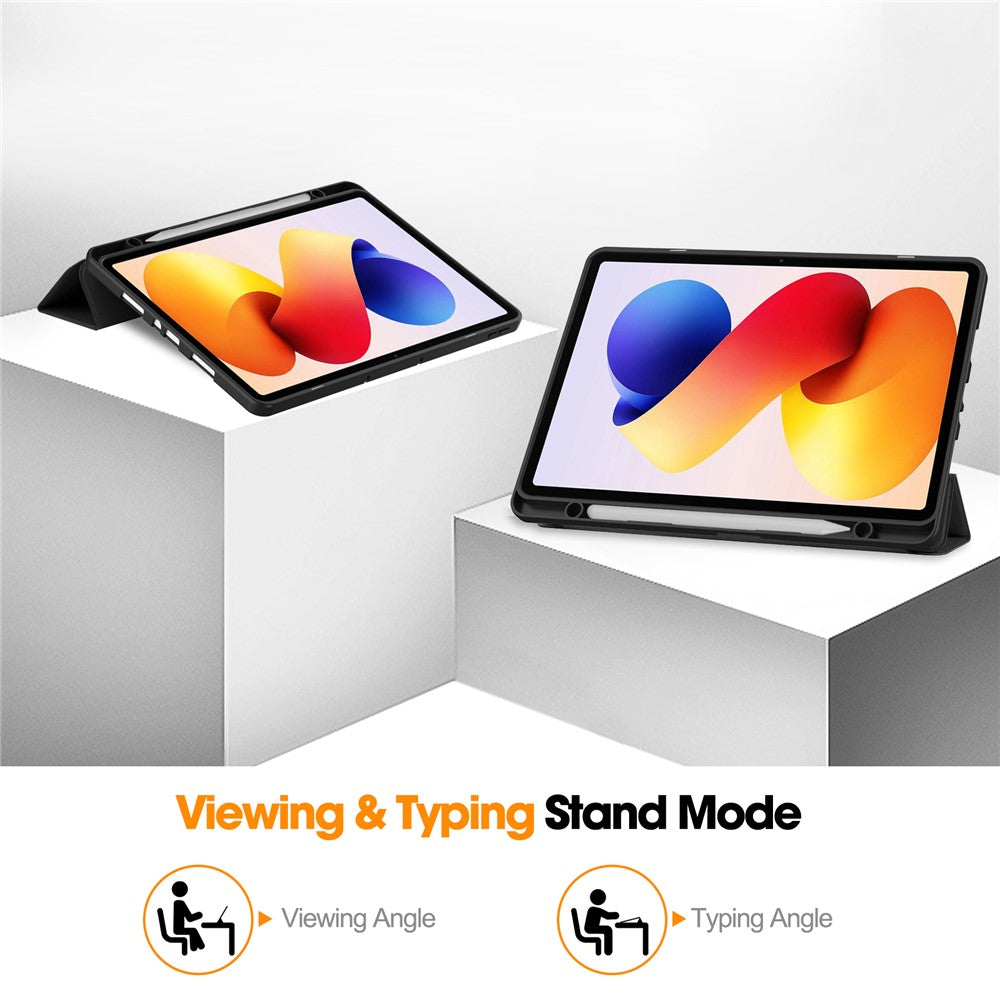 For Xiaomi Poco Pad M1 / Redmi Pad 2 Pro Stand Case Shock-Absorbent Leather Tablet Cover with Pen Slot - Black