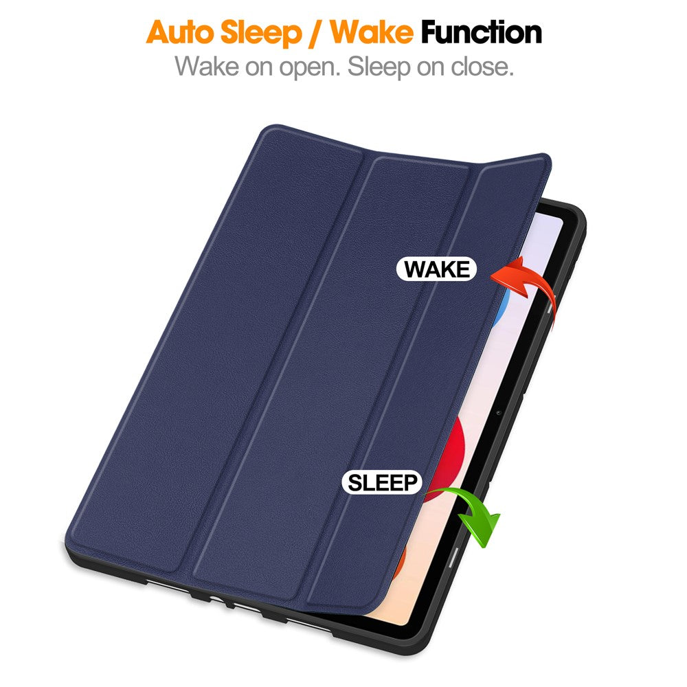For Xiaomi Poco Pad M1 / Redmi Pad 2 Pro Stand Case Shock-Absorbent Leather Tablet Cover with Pen Slot - Dark Blue